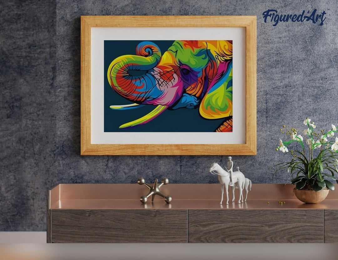 Figured'Art Malen Nach Zahlen Erwachsene Mit Rahmen Elefant Pop Art - Paint by Numbers Basteln DIY B