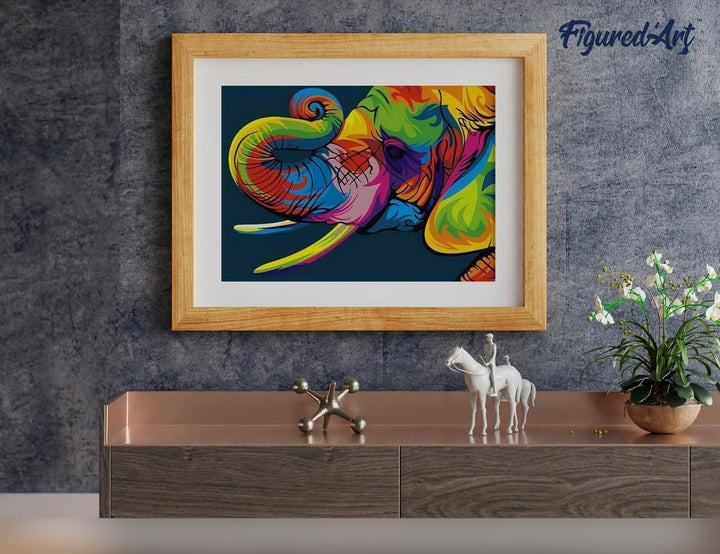 Figured'Art Malen Nach Zahlen Erwachsene Mit Rahmen Elefant Pop Art - Paint by Numbers Basteln DIY B