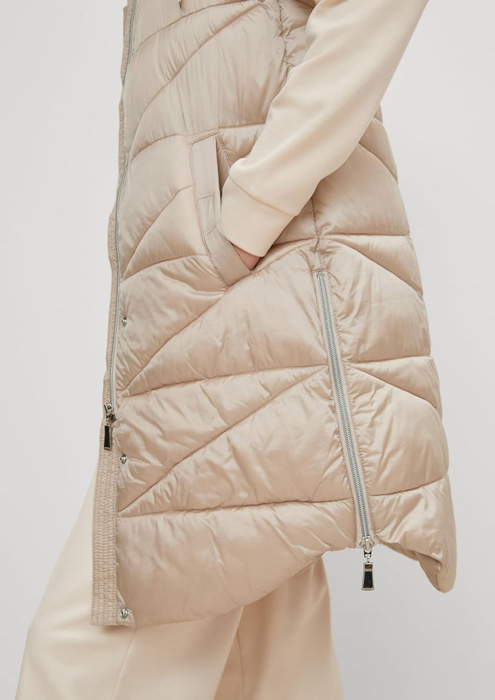 Comma Lange Steppweste mit Kapuze 40 8143 Beige, 40 8143 Beige