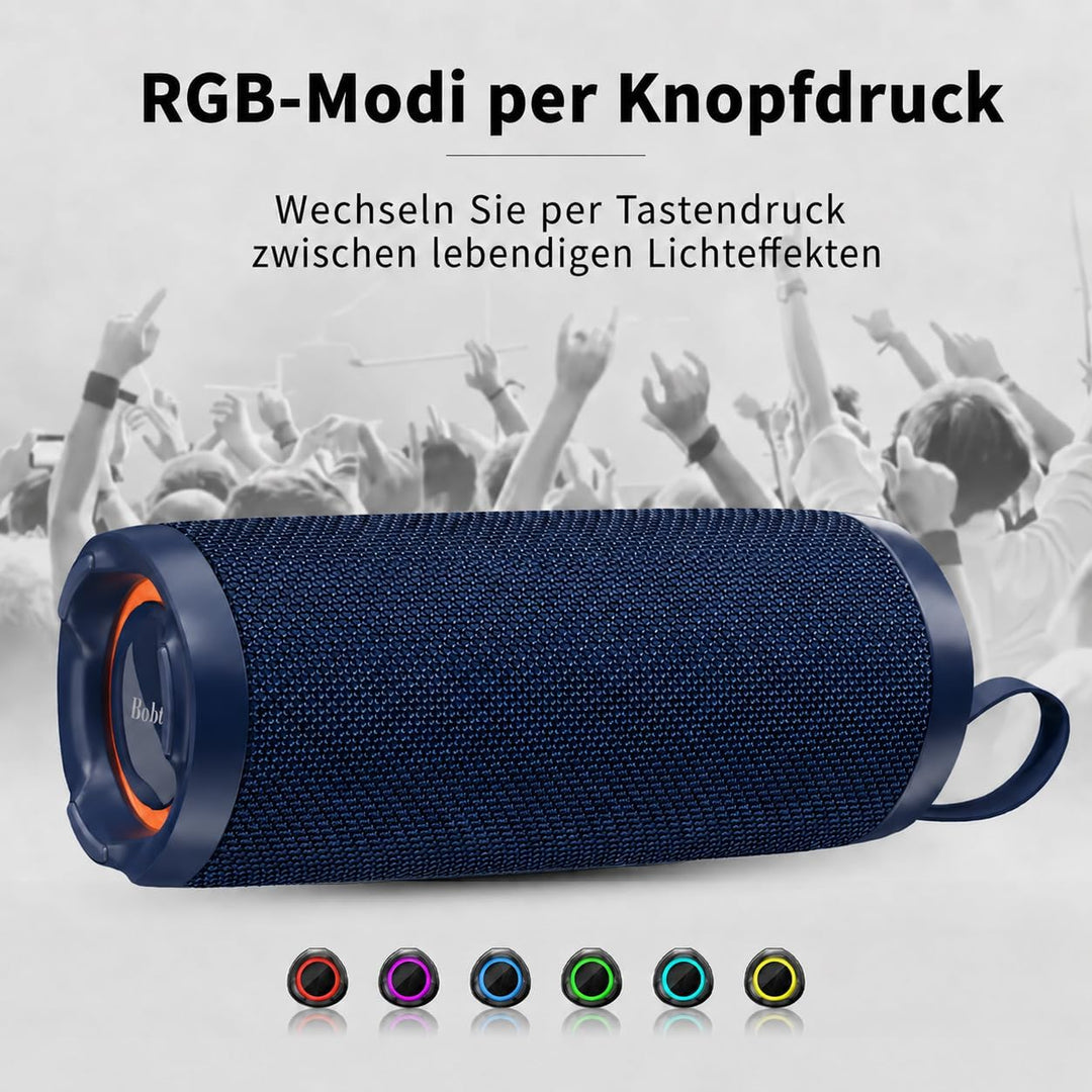 Bobtot Tragbarer Bluetooth-Lautsprecher, IPX6 wasserdicht, mit kräftigem Bass, 15 W lautem Sound, RG