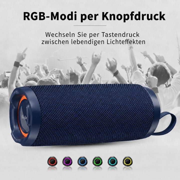 Bobtot Tragbarer Bluetooth-Lautsprecher, IPX6 wasserdicht, mit kräftigem Bass, 15 W lautem Sound, RG