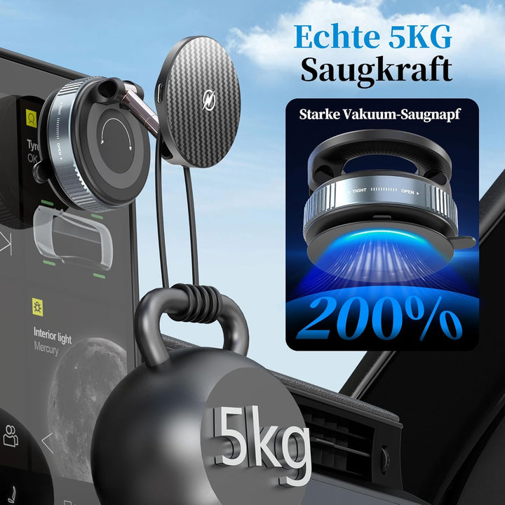 PlusAcc Vakuum Handyhalterung Auto mit Ladefunktion - Saugnapf 360° Drehbar Klappbar Magnetisch Hand