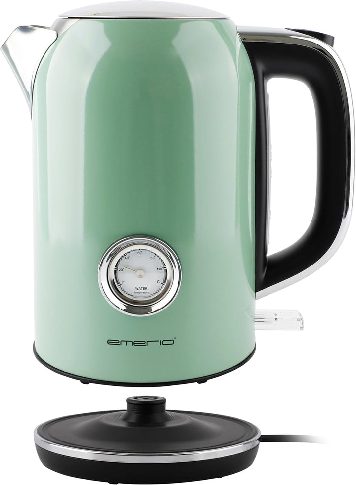 EMERIO Wasserkocher Retro Style | 2200 Watt | 1.7 Liter | Edelstahlgehäuse | Wasserstandsanzeige | W