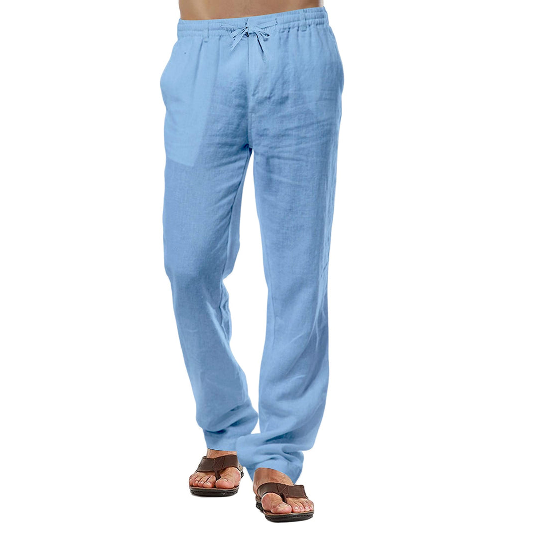 Herren Leinenhose Casual Baumwolle Hose Sommer Strand Hosen Leichte Tunnelzug Hose M Blau, M Blau
