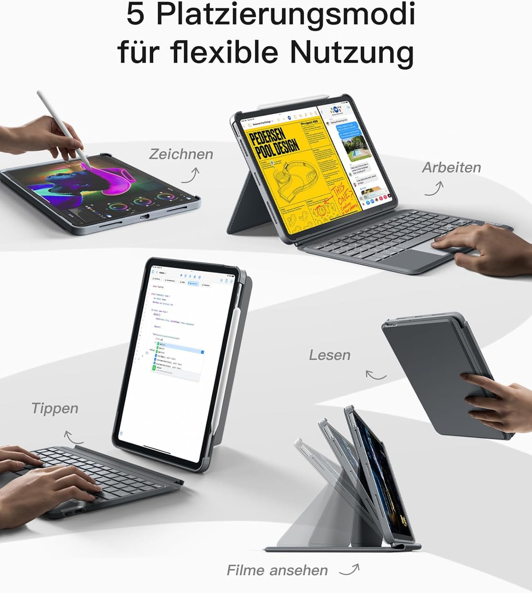 Inateck Tastatur Hülle Kompatibel mit iPad Air 5/4,iPad Pro 11 Zoll 4/3/2/1,Hoch-/Querformat Ständer
