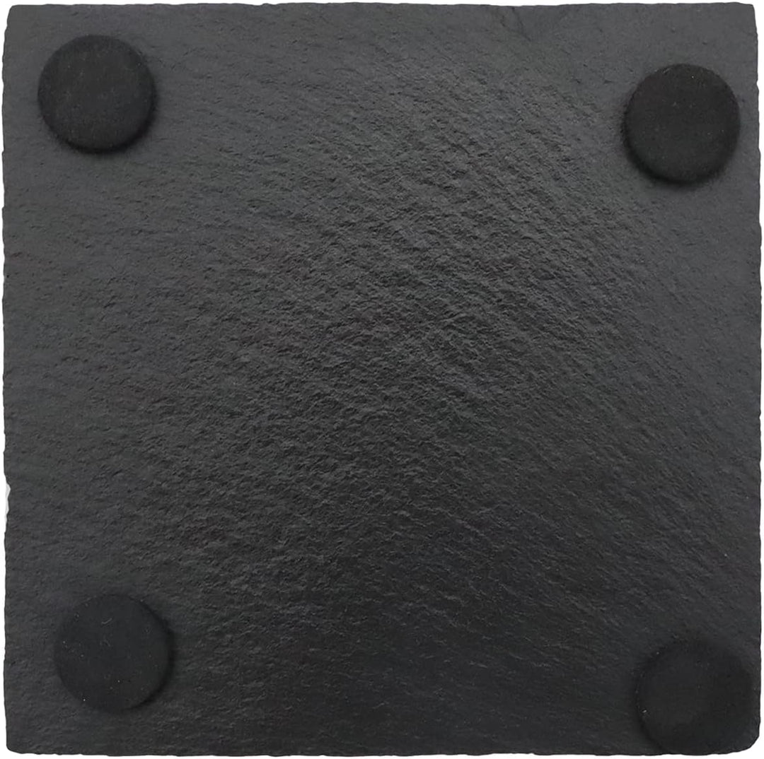 VIBRATITE Schiefer Untersetzer, 12 Stück Glasuntersetzer eckig mit Halter, Schieferplatte 10,2 cm sc