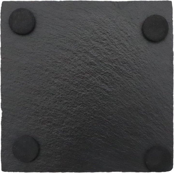 VIBRATITE Schiefer Untersetzer, 12 Stück Glasuntersetzer eckig mit Halter, Schieferplatte 10,2 cm sc