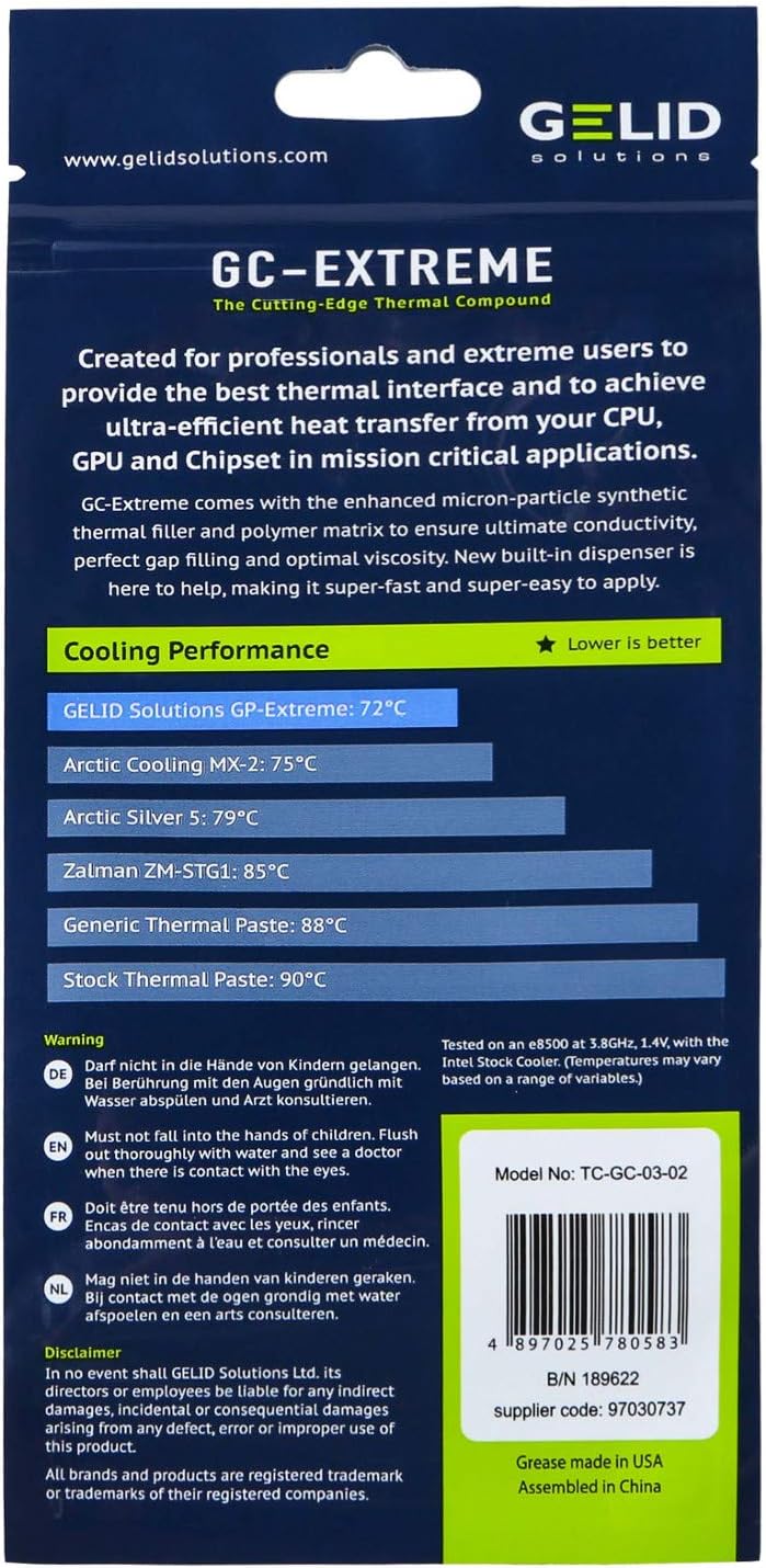 Gelid Solutions GC-Extreme 10gr mit Werkzeug. Wärmeleitpaste für Kühlkörper | Maximale Wärmeleitfähi