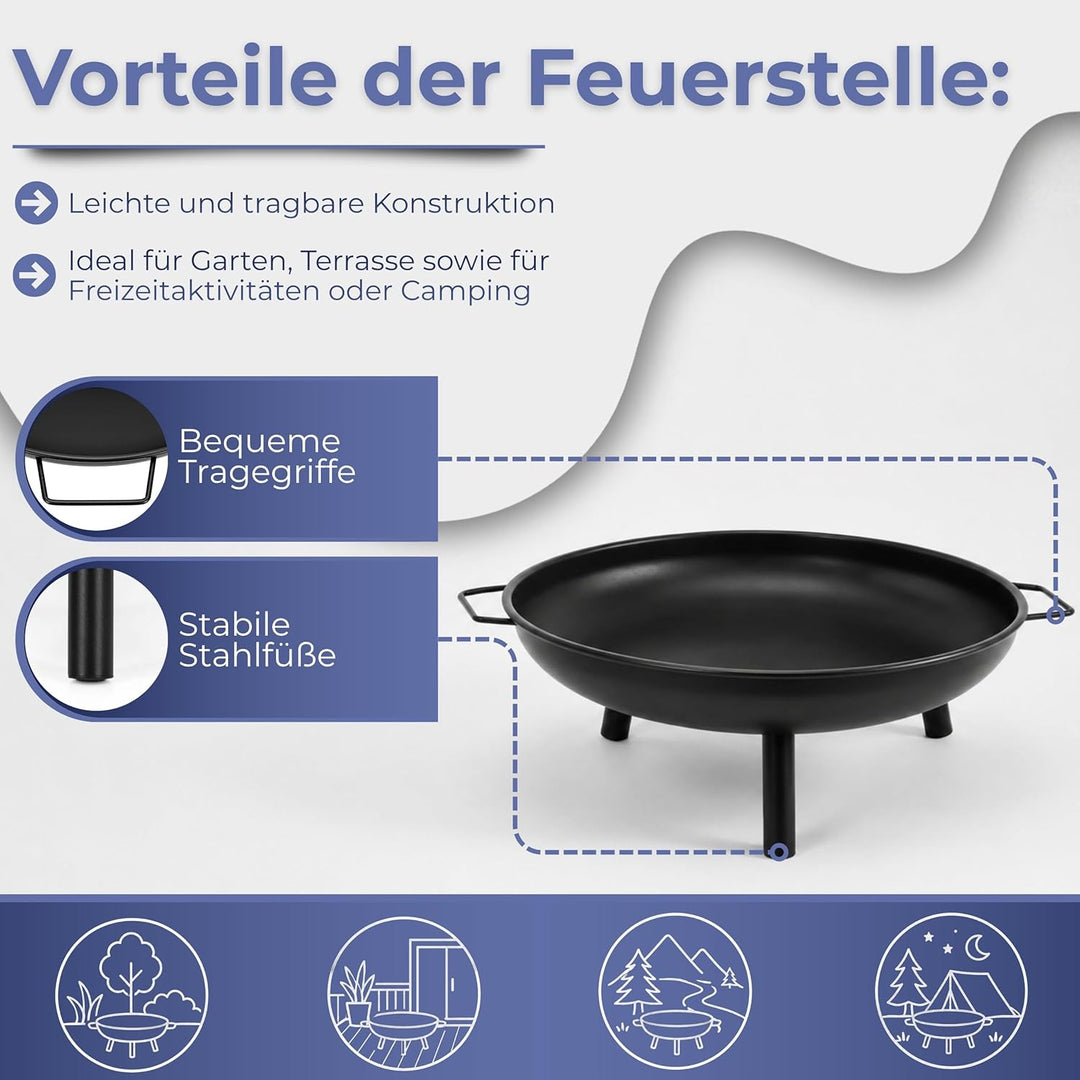 Springos Feuerschale Garten 58 cm Feuerstelle Outdoor Feuerkorb Stahl Feuerwanne Tragbare Fire Pit m