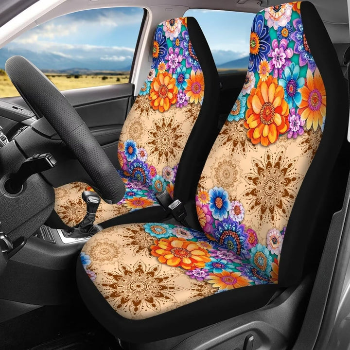 chaqlin Hippie Lotus Autositzbezug-Set für Damen, Auto-Innenzubehör, 4-teilig, universeller Autositz