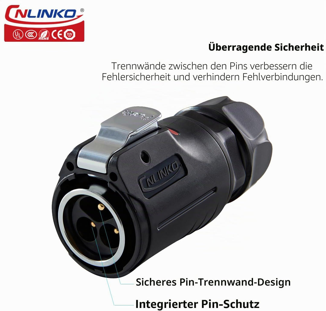 CNLINKO LP-24 3-Pin Industrieller Wasserdichter Steckverbinder - Sichere Schraubdesign Rundsteckverb