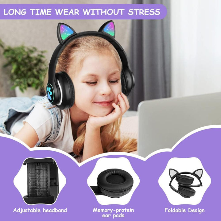 AXFEE Kopfhörer Kinder, Kinderkopfhörer Bluetooth mit Katzenohren, Schwarz | Katzenohr Kopfhörer Ove