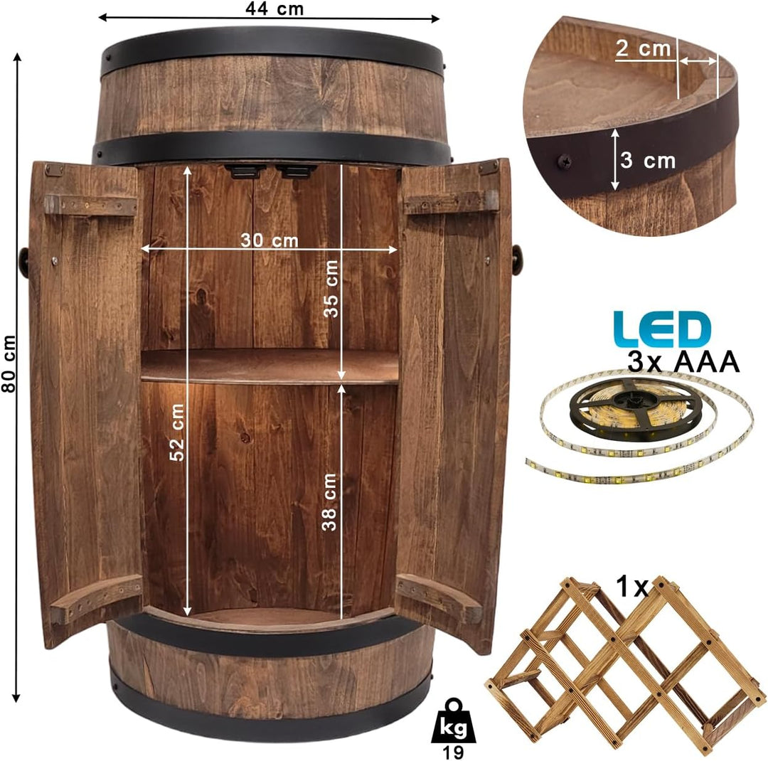 weeco - Fassbar LED mit Tür und Weinhalter - Weinregal. Fass Hausbar Weinrack 80x50cm. Rustikaler de