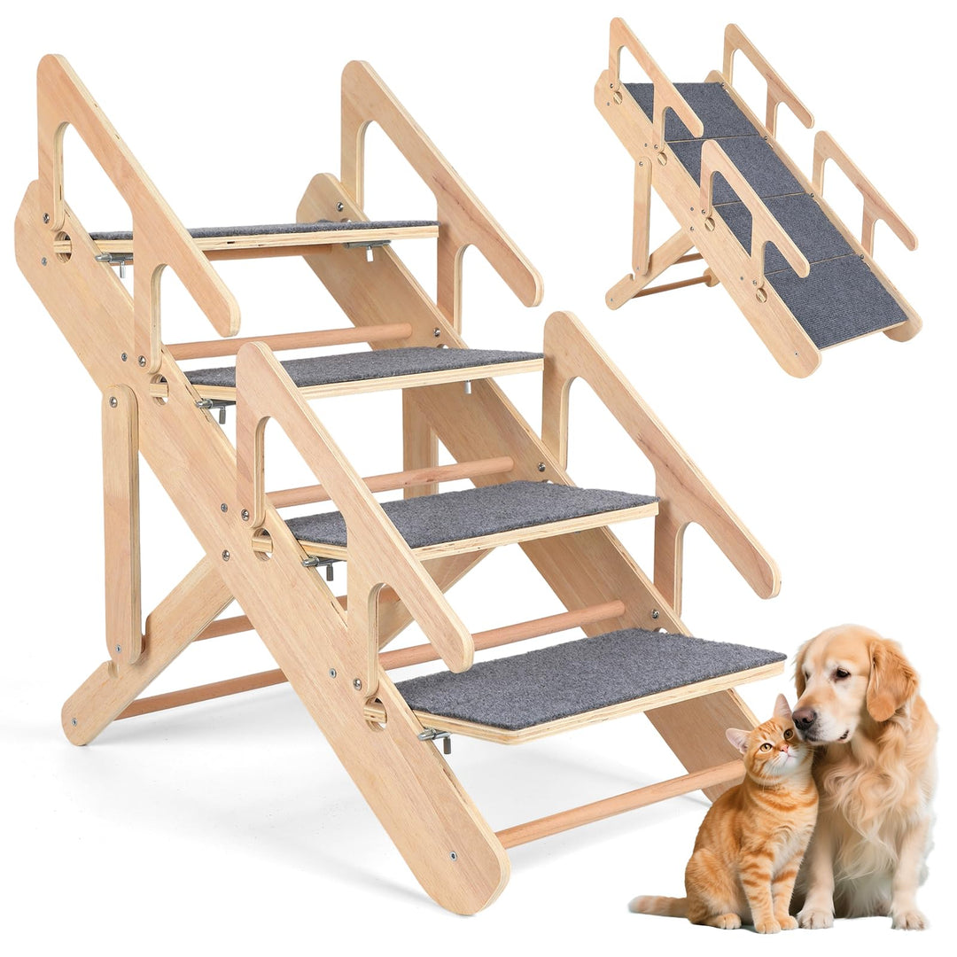 Hundetreppe 2 in 1 Hunderampe, Einstellbar Hundetreppe mit 4-stufige für Kleine Hunde, Tragbar Haust