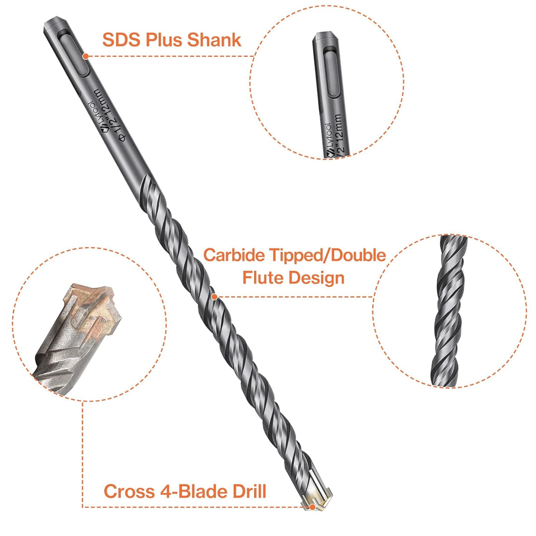 SDS-Plus-Bohrer-Set, Lytool 10 tlg Steinbohrer Hammerbohrer Betonbohrer Set Ø 5, 6, 8, 10, 12 mm (11