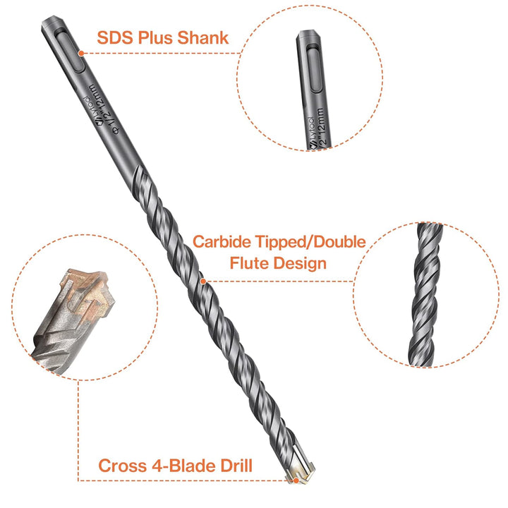 SDS-Plus-Bohrer-Set, Lytool 10 tlg Steinbohrer Hammerbohrer Betonbohrer Set Ø 5, 6, 8, 10, 12 mm (11