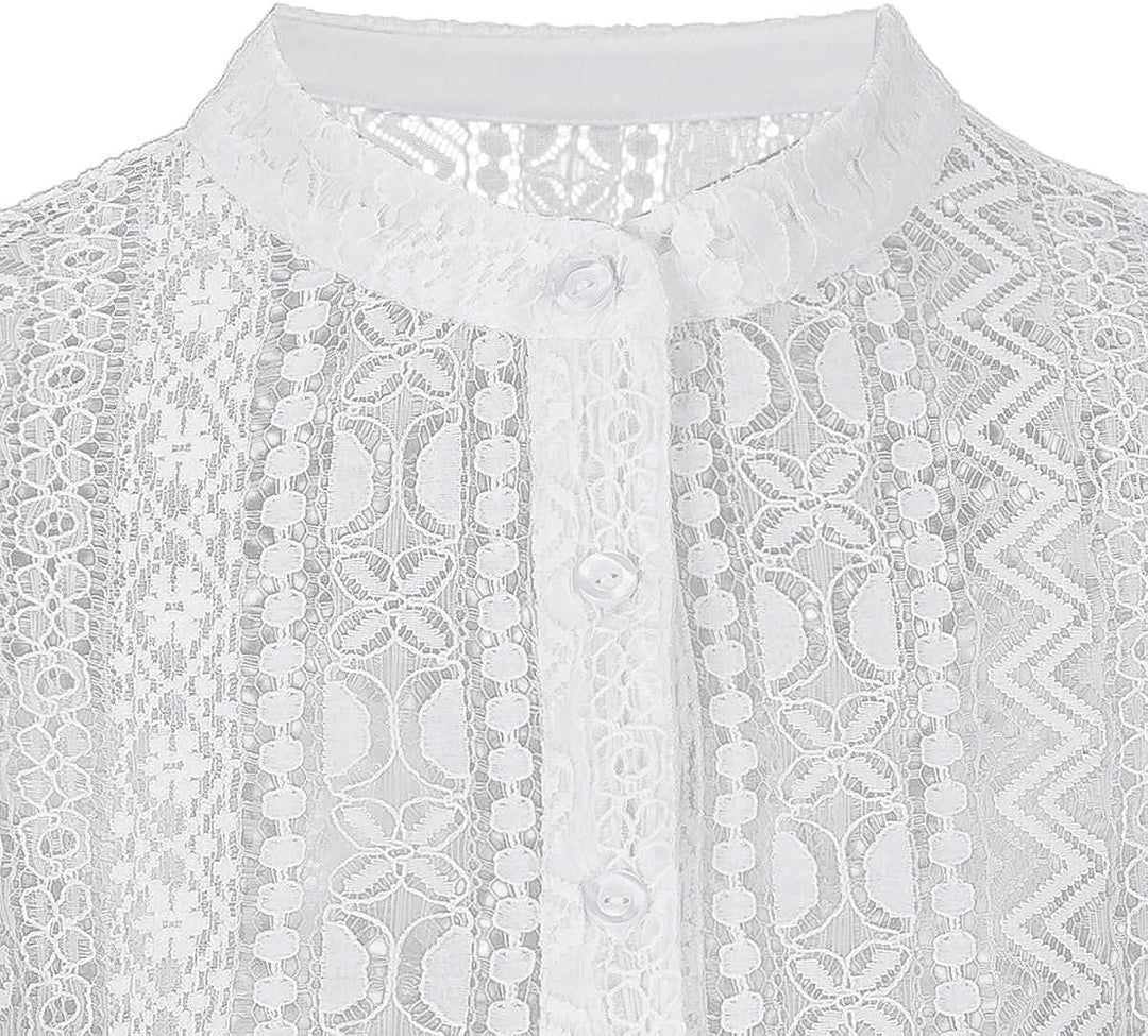 Kelliar Dirndl Bluse Damen Hochgeschlossen Elegant mit Spitze Komplexe Muster Dirndlbluse Kurzarm Tr