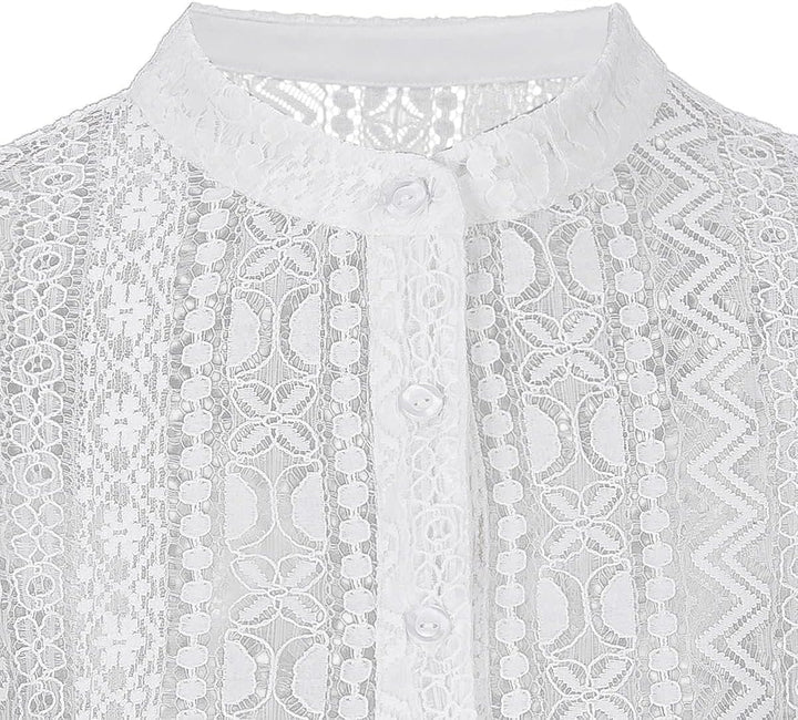 Kelliar Dirndl Bluse Damen Hochgeschlossen Elegant mit Spitze Komplexe Muster Dirndlbluse Kurzarm Tr