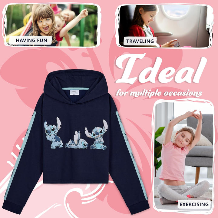Disney Stitch Kapuzenpullover Mädchen Cropped Hoodie Kinder Teenager 7-14 Jahre - Hoodie Mädchen Ges