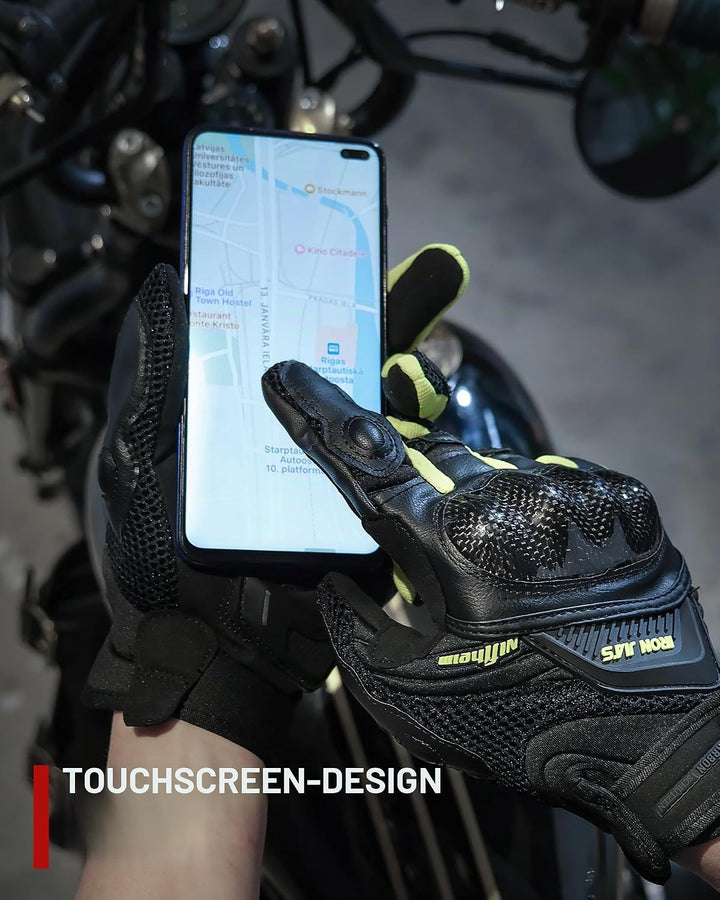 Motorradhandschuhe Atmungsaktive Motorradhandschuhe Leder Vollfinger Knöchelschutzpolster Touchscree