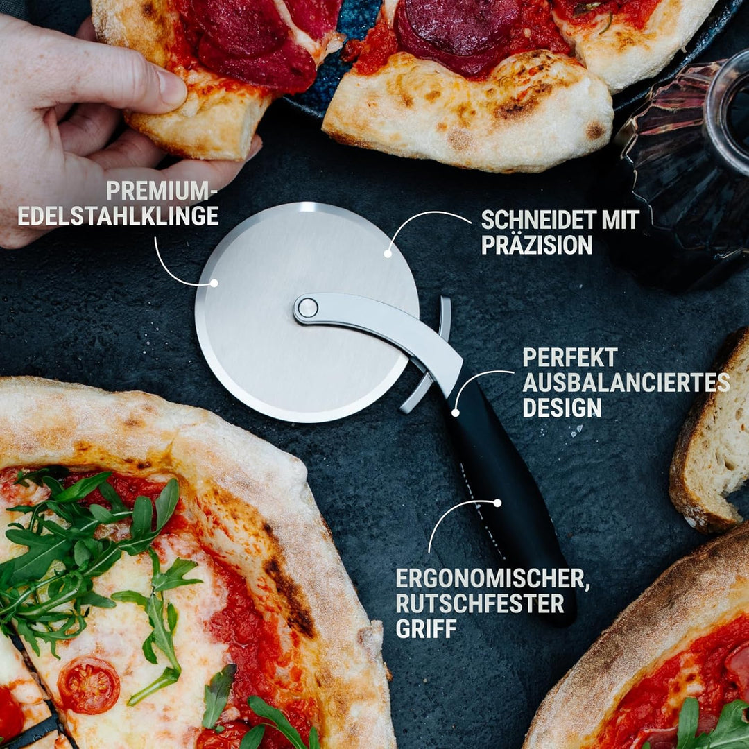 Microplane Professional XL Pizza‑Cutter Wheel mit Teig‑Docker | Extra‑scharfes Edelstahl‑Rad 10cm Pr