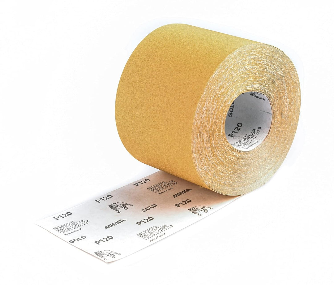 Mirka Gold Universal-Schleifpapier Schleifrolle 115mm x 50m / Korn P120 / Zum Schleifen von Gips, Sp