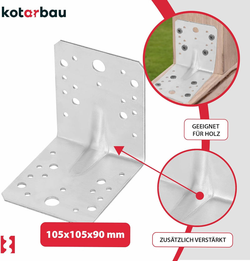 KOTARBAU® 25 Stk. Winkelverbinder 105x105x90 mm mit Rippe Sicke Lochwinkel Bauwinkel Holzverbinder B