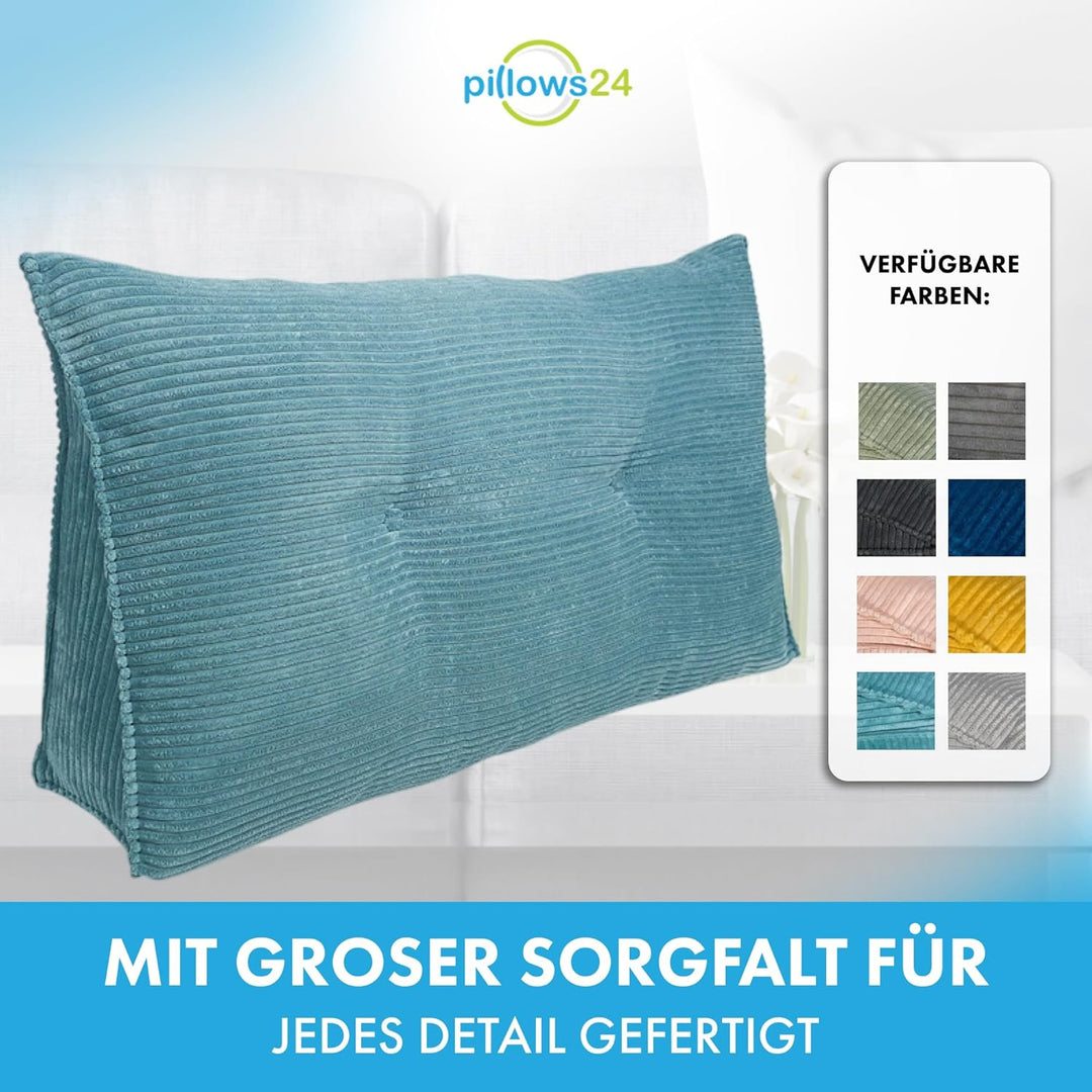 Cord Rückenkissen für Bett & Sofa mit abnehmbarem, waschbarem Bezug [ 120cm - Cord-Hellgrau ] | Bequ