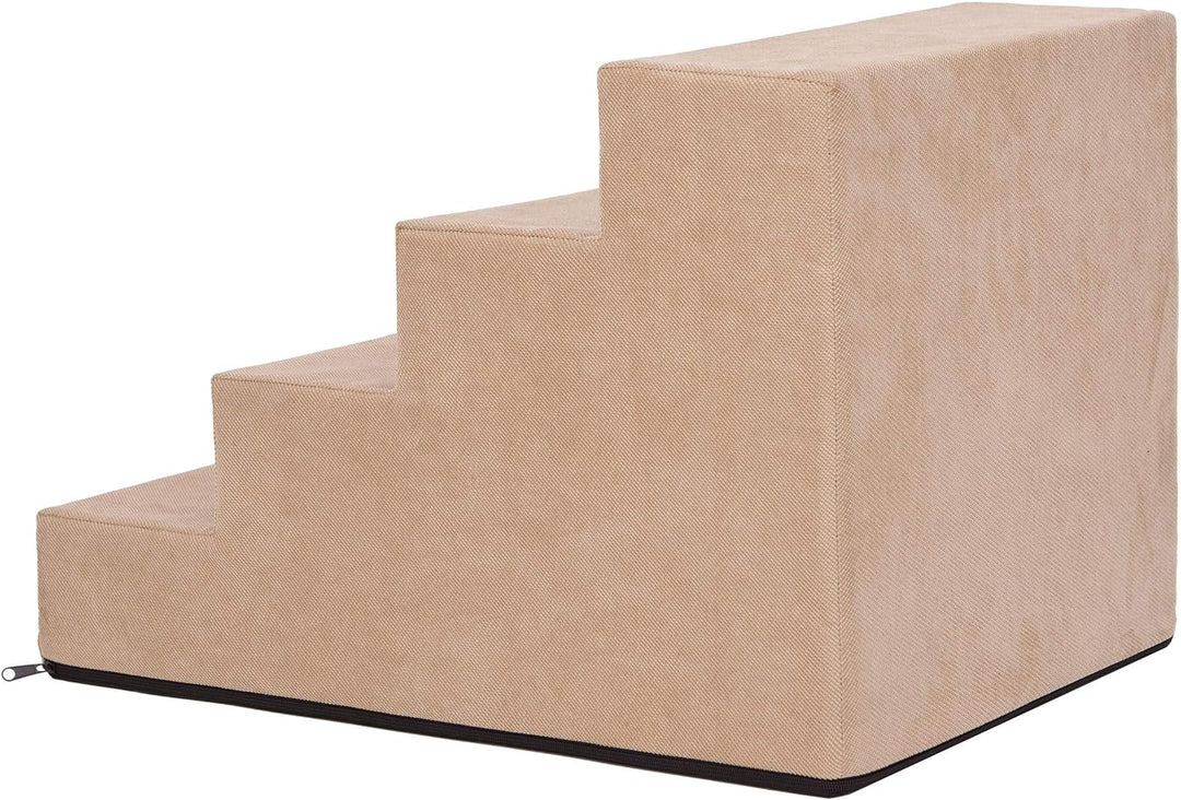 PillowPrim Tiertreppen Einganghilfe Kleinere Hunde Stufen Rampe Katzentreppe 4 Stufen Gross Beige Hö
