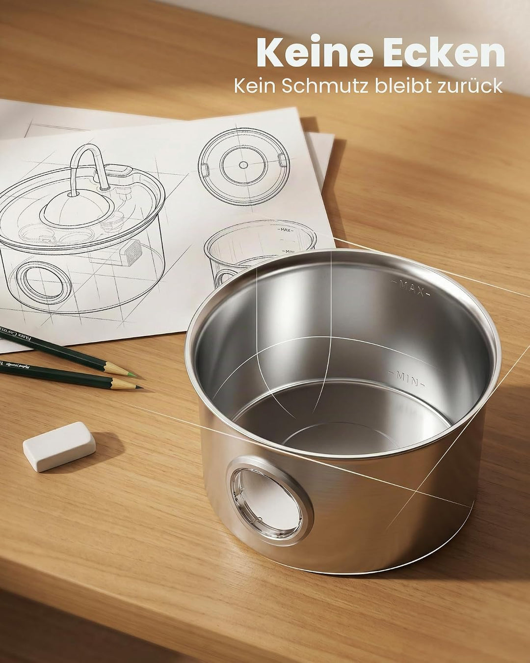 Katzenbrunnen Edelstahl Trinkbrunnen für Katze: Katzen Trinkbrunnen - 2.6L Wasserbrunnen für Katzen