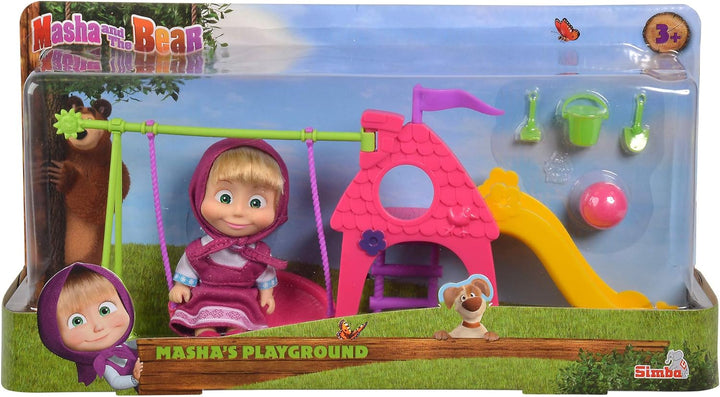Simba 109301816 - Mascha und der Bär Mascha Puppe mit Spielplatz, Spielplatz