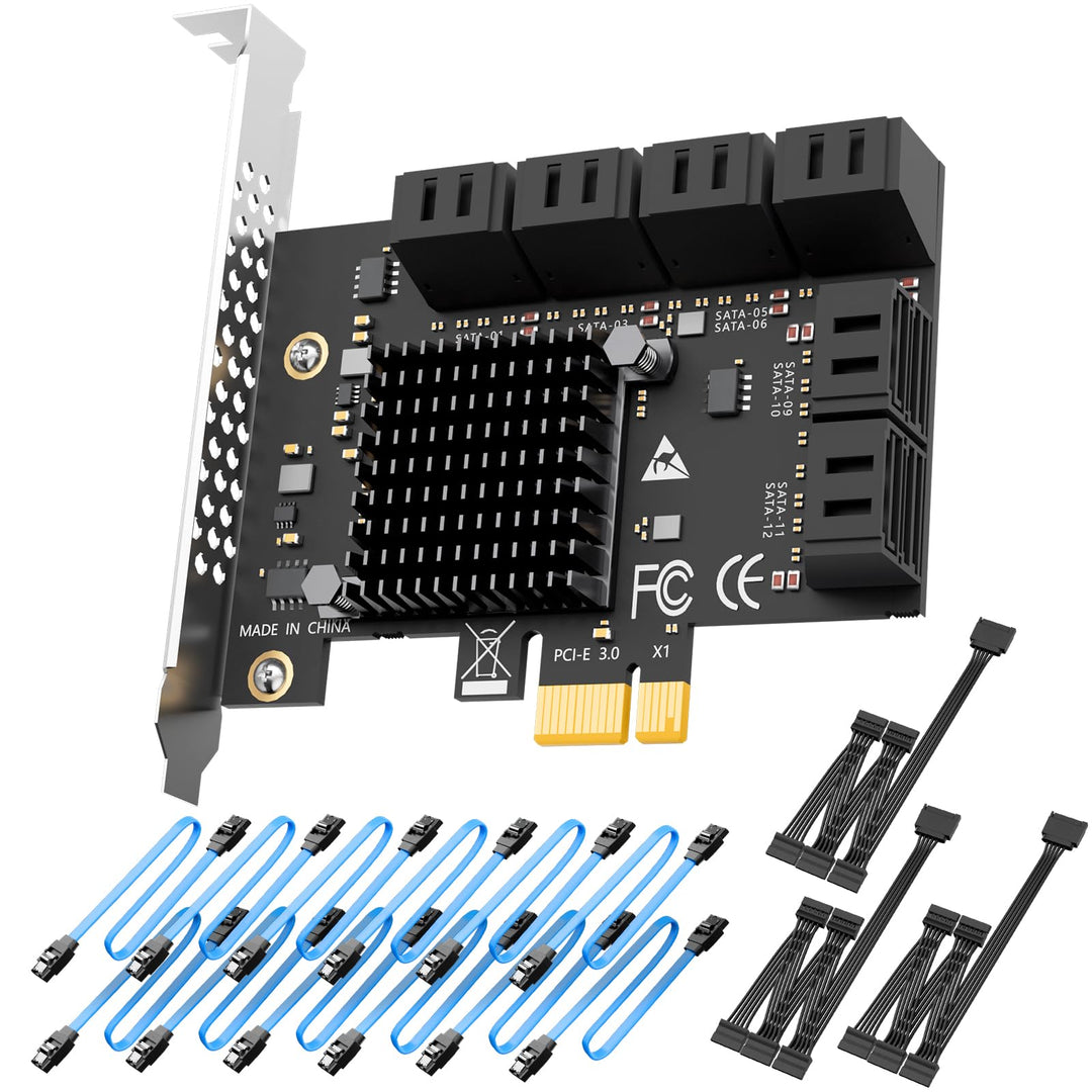 glotrends PCIe SATA Adapterkarte mit 12 Port SATA III 6Gbps (inklusive SATA Kabel und 15PIN SATA Spl