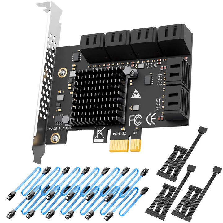 glotrends PCIe SATA Adapterkarte mit 12 Port SATA III 6Gbps (inklusive SATA Kabel und 15PIN SATA Spl