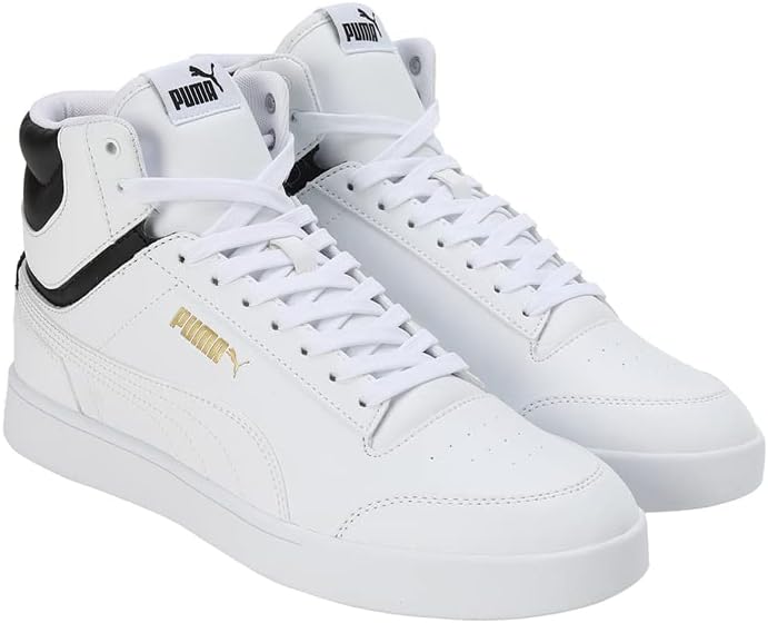 PUMA Unisex Shuffle Mid Sneaker 38.5 EU Puma White Puma White Puma Black Puma Team Gold, 38.5 EU Pum