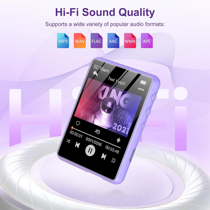 128GB MP3 Player Bluetooth 5.3, ZAQE 2.4" Full Touchscreen Tragbarer Sport MP3 Player,Eingebaute Hig
