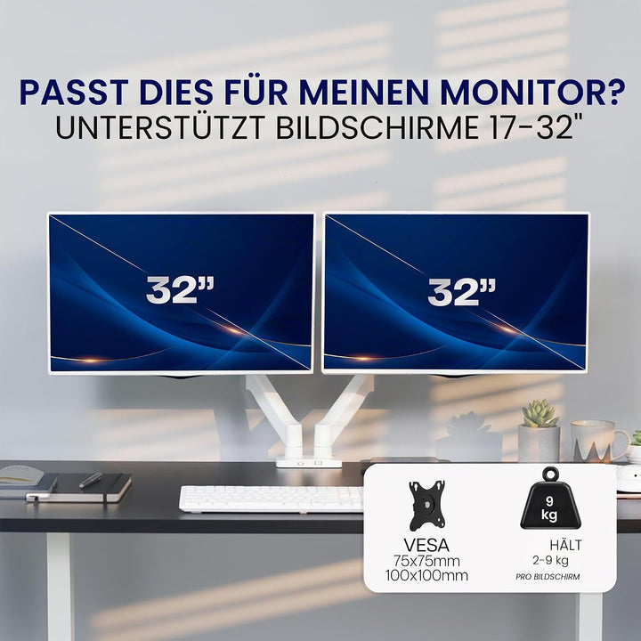 VIVO STAND-V002OW Dual-Monitor bis zu 81,3 cm (32 Zoll) und 9 kg pro Bildschirm, mechanische Arm-Sch
