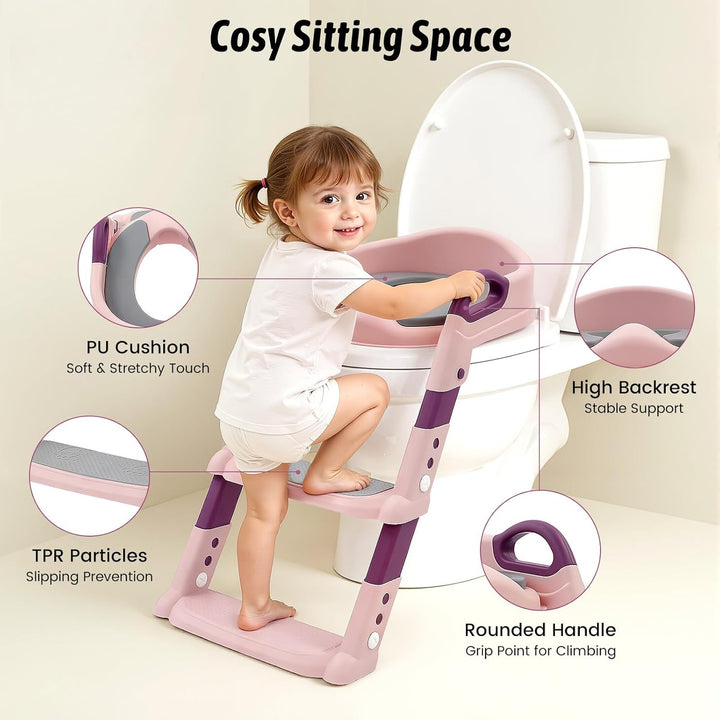 Toilettensitz Kinder mit Treppe, Toilettentrainer mit Toilettenleiter Kindertoilette, Toilettenaufsa
