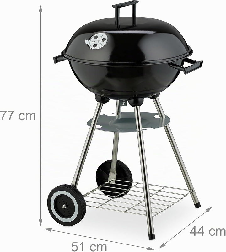 Relaxdays Kugelgrill, Ø 44 cm, Grillrost, Grillkugel mit Ascheschale, Holzkohlegrill mit Rädern, BBQ