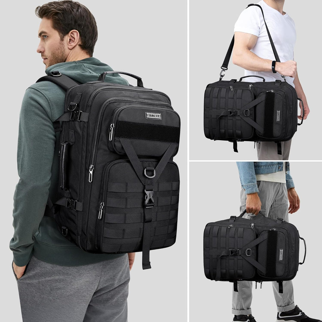 WITZMAN Reiserucksack Herren 45L Gross Nylon 3 in 1 Reisetasche Rucksack für Flugzeug Fit 17 Zoll La