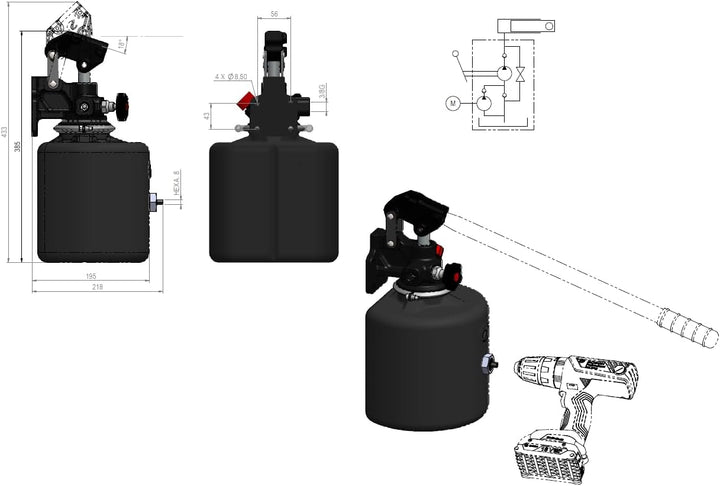 Chapel FLEXePUMP – Hydraulik-Pumpe mit Akkuschrauber oder Handbetrieb bedienbar | bis 180 bar | für