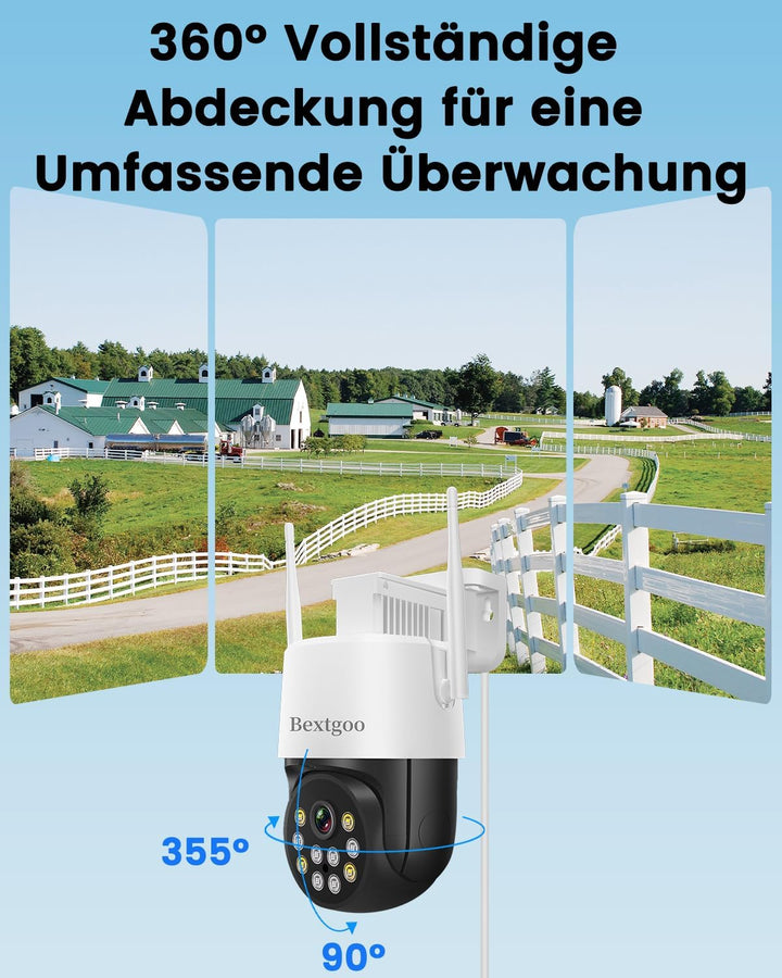 Bextgoo Überwachungskamera mit SIM Karte, 4MP 4G LTE Überwachungskamera ohne WLAN, 360° PTZ Blickwin