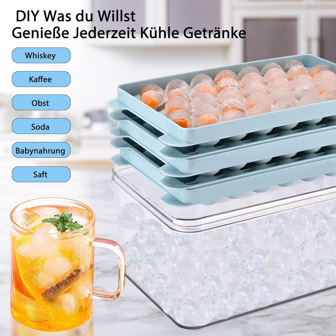 Kugel Eiswürfelform, Runde Eiswürfelbehälter mit Deckel für Cocktail, Whiskey, Kaffee, 2,5cm x 111 E