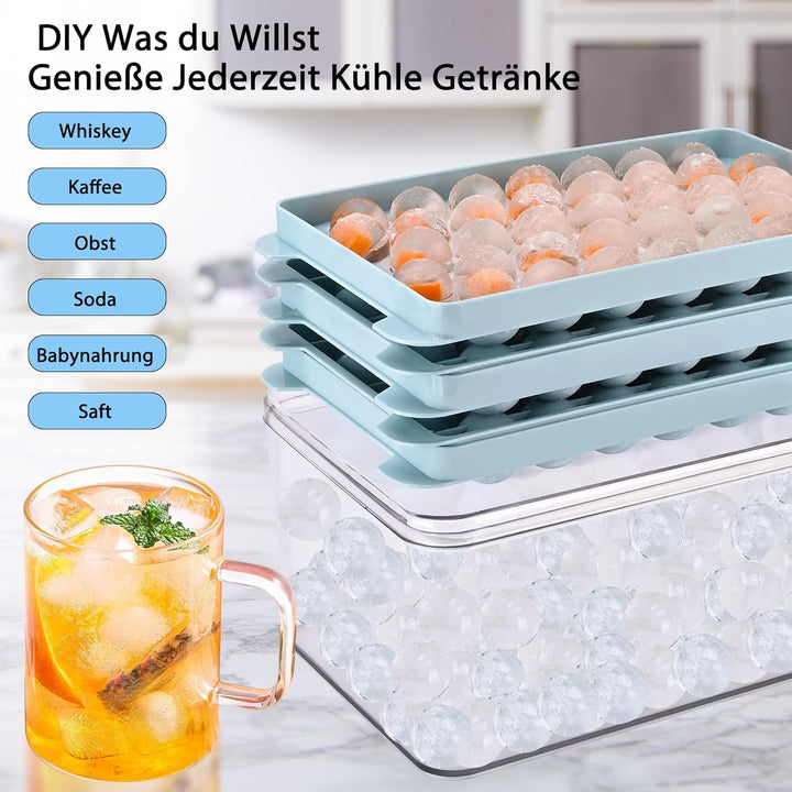 Kugel Eiswürfelform, Runde Eiswürfelbehälter mit Deckel für Cocktail, Whiskey, Kaffee, 2,5cm x 111 E