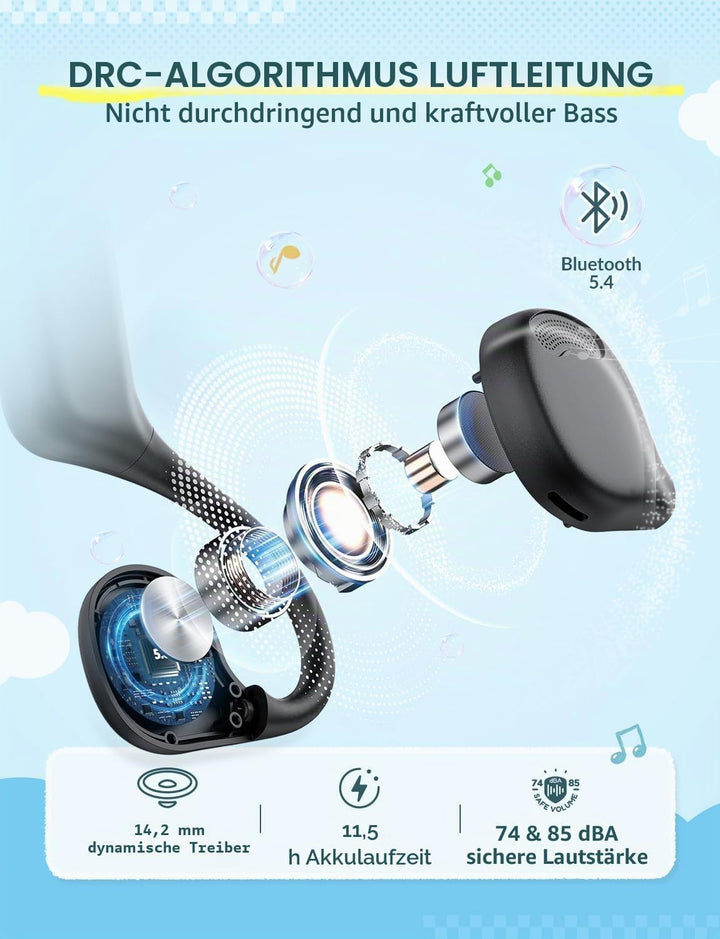 iClever Kinder-Kopfhörer, Knochenleitung, offenes Ohr, Sicherheit, IPX5 wasserdicht, 360° Biegung, l