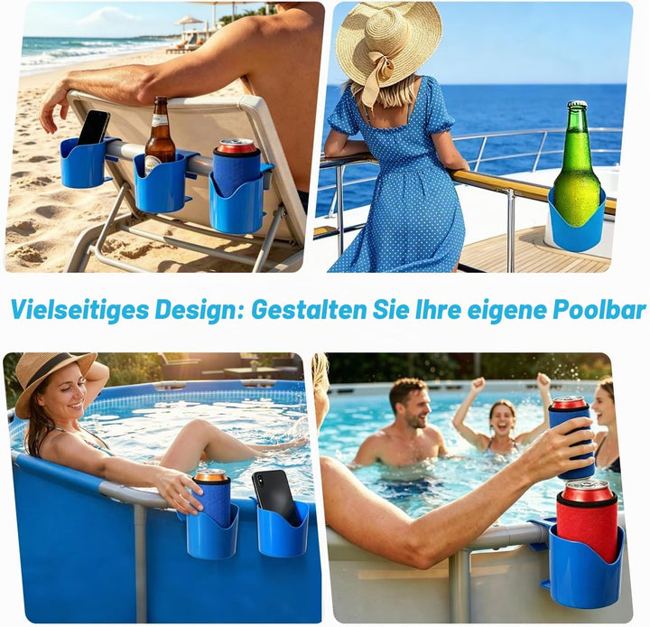 Pool Getränkehalter Set mit 4 Haltern und 4 Bierkühler Getränkehalter Pool zum Einhängen am Poolrand