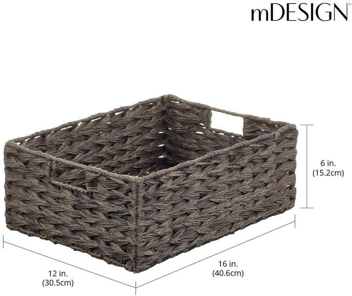 mDesign Woven Farmhouse Kitchen Pantry Food Storage Organizer Basket Box - Container Organization fo