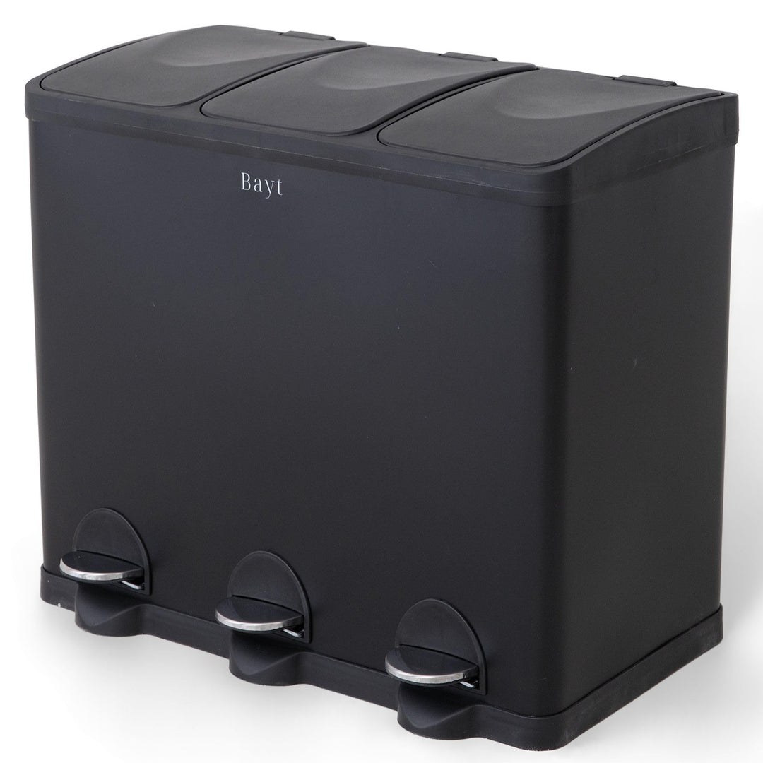 Bayt Mülleimer 60L (3x20L) – Mülltrennsystem 3 Fächer für die Küche – XXL Treteimer aus Edelstahl (R
