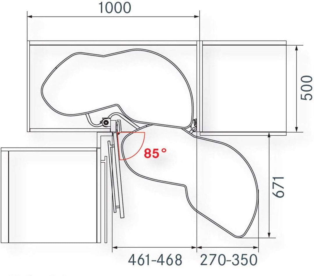 Kesseböhmer Eckschrank Schwenkauszug LeMans II 500 mm Rechts Eckschrank Beschlag inkl. Antirutschmat