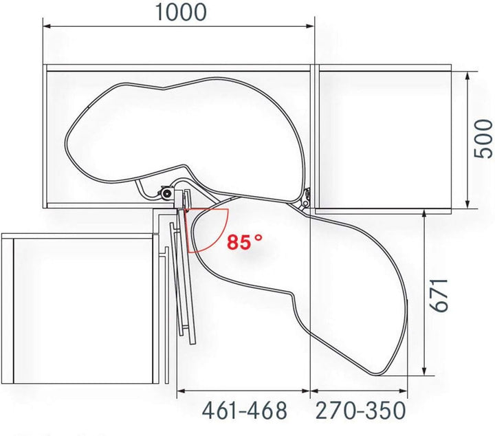 Kesseböhmer Eckschrank Schwenkauszug LeMans II 500 mm Rechts Eckschrank Beschlag inkl. Antirutschmat