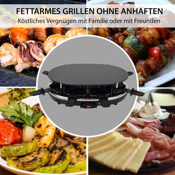 Syntrox Germany Raclette Grill für 8 Personen Emailliert Chural, Partyraclette mit Glas-Keramik Gril